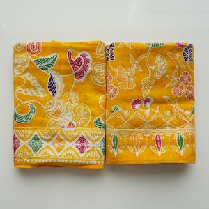 Stamped Batik Floral Yellow Handmade Fabric Cotton Antique Solo Ethnic Material