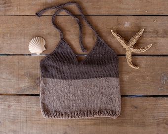 Handmade Organic Cotton Knit Top, Size 36, natural top