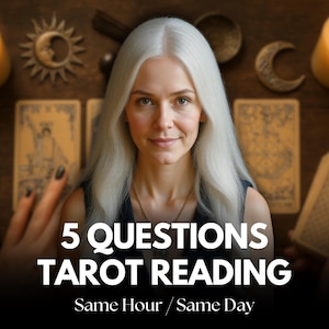 Lecture de tarot en cinq questions - lecture à la même heure et le même jour, lecture psychique, 5 questions, lecture détaillée de cartes de tarot, lecture honnête