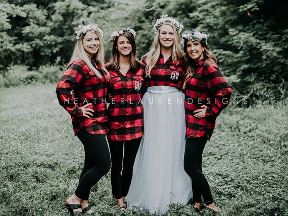 Bridal Party Red Flannel Shirt Bride Wedding Bridal Party Etsy