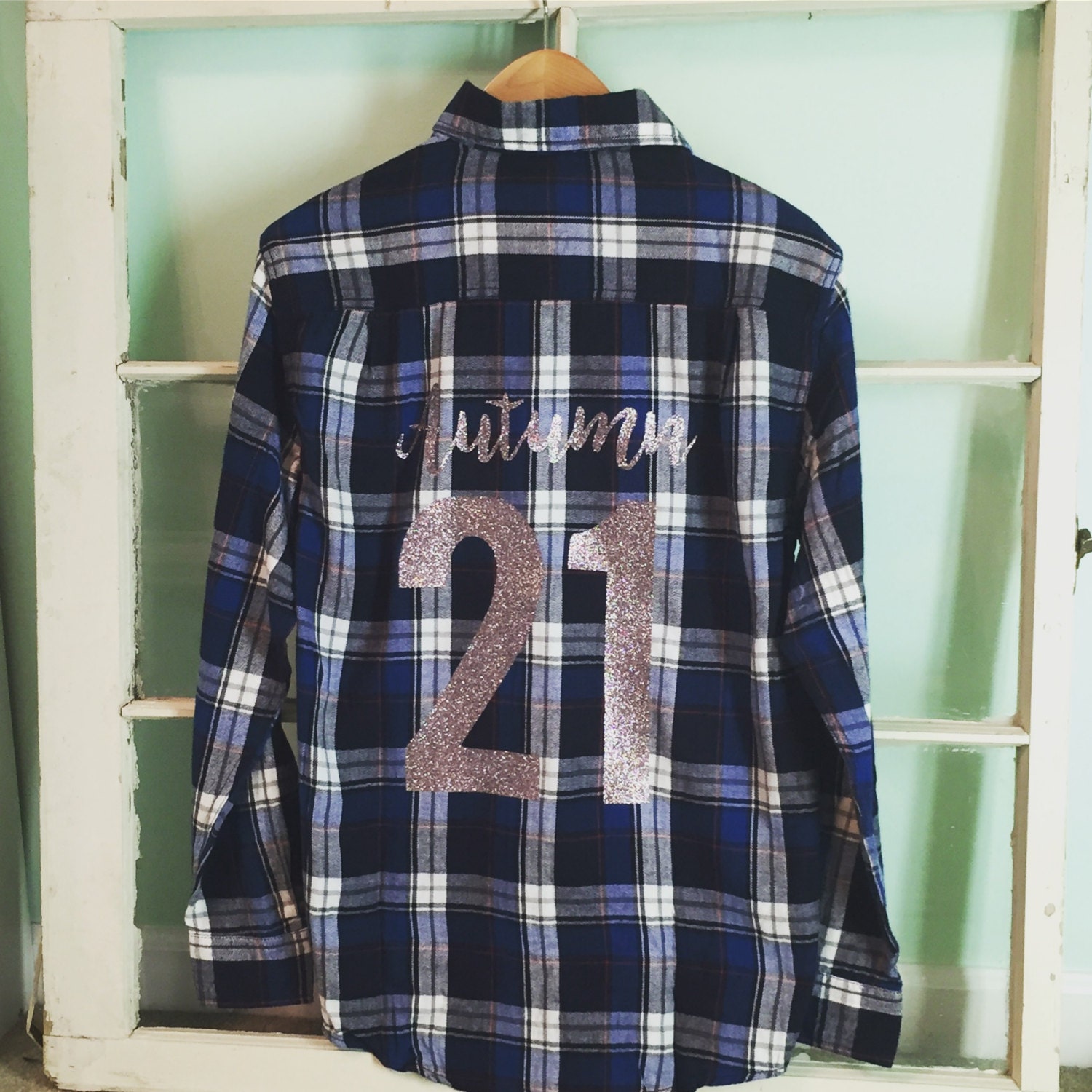 Sale Blue Monogrammed Flannel Shirt Bride Wedding Bridal Party
