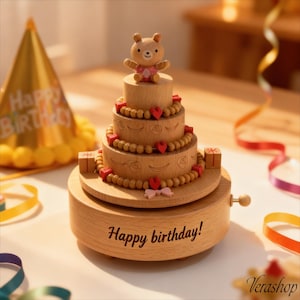 Spersonalizowana drewniana karuzela z pozytywką, grawerowane imię, pamiątka, prezent na pierwsze urodziny