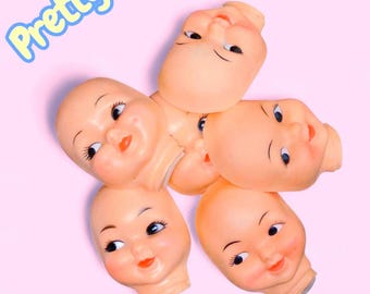 Vintage 4" Rubber Half Doll Face – Craft Supplies, Brown Eyes