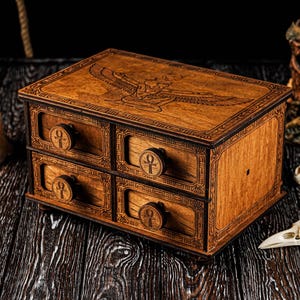 Wooden Chest of Drawers, Tarot Deck Organizer, Large Tarot Box, Storage Box, Tarot Deck Holder, Witchy Box, Witchy Gift, Tarot Gift
