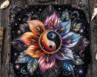 Yin Yang Divination Cloth, Tarot Reading Cloth, Altar Cloth, Altar Accessory, Wiccan Cloth, Gothic Decor, Pagan Altar Gift, Altar Tablecloth