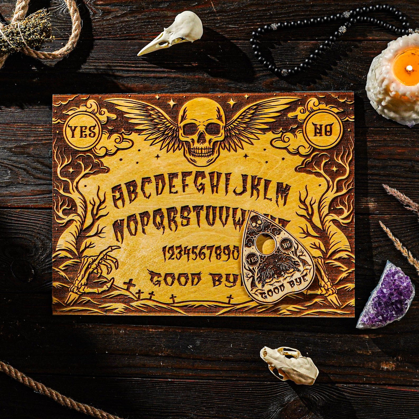 Ouija Board With Planchette, Engraved Ouija Board, Divination Board ...