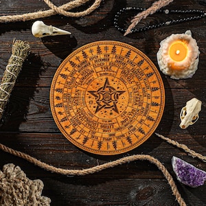 Wooden Wheel of the Year, Sabbath Calendar, Sabbath Wheel, Astrology Wheel, Moon Phases Calendar, Pagan Decor, Wiccan Gift, Witchcraft