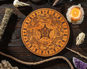 Wooden Wheel of the Year, Sabbath Calendar, Sabbath Wheel, Astrology Wheel, Moon Phases Calendar, Pagan Decor, Wiccan Gift, Witchcraft