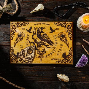 Raven Ouija Board with Planchette, Norse Style Ouija Board, Norse Pagan Decor, Norse Mythology, Norse Gift, Talking Board, Occult Board