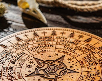 Wooden Wheel of the Year, Sabbath Calendar, Sabbath Wheel, Astrology Wheel, Moon Phases Calendar, Pagan Decor, Wiccan Gift, Witchcraft