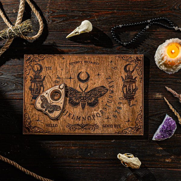 Luna Moth Spirit Board, Ouija with Planchette, Spiritual Board, Divination Board, Occult Board, Engraved Planchette, Witchy Gift