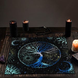 Tree of Life Altar Cloth, Pagan Altar Cloth, Viking Altar Cloth, Nordic Altar Cloth, Norse Tablecloth, Pagan Decor, Scandinavian Decor