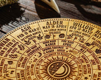 Wooden Wheel of the Year, Sabbath Calendar, Wheel of Life, Sabbath Wheel, Witchcraft Wheel, Pagan Calendar, Pagan Gift, Witchy Gift