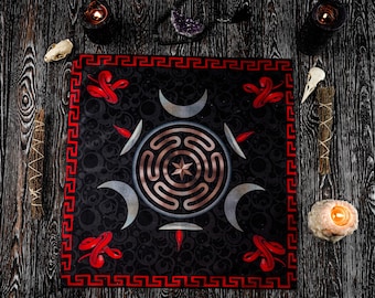 Mantel de altar con rueda de Hécate, mantel de lectura de tarot, mantel de altar wicca, mantel de adivinación, tapete de lectura de tarot, mantel de altar pagano