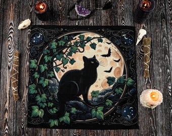 Tarotleesdoek, waarzeggerij, altaardoek, altaaraccessoire, Wiccadoek, gotisch decor, heidens altaarcadeau, altaartafelkleed