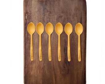Personalized Handmade Boxwood Teaspoon Set: 6-Piece Natural Wooden Stirring Spoons 12 Cm