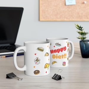 Happy Diet mug - Foodie Ceramic Mug | Cute Kitchenware Gift for Food Lovers | Birthday, Party, Gift for Him, Coffee Mug