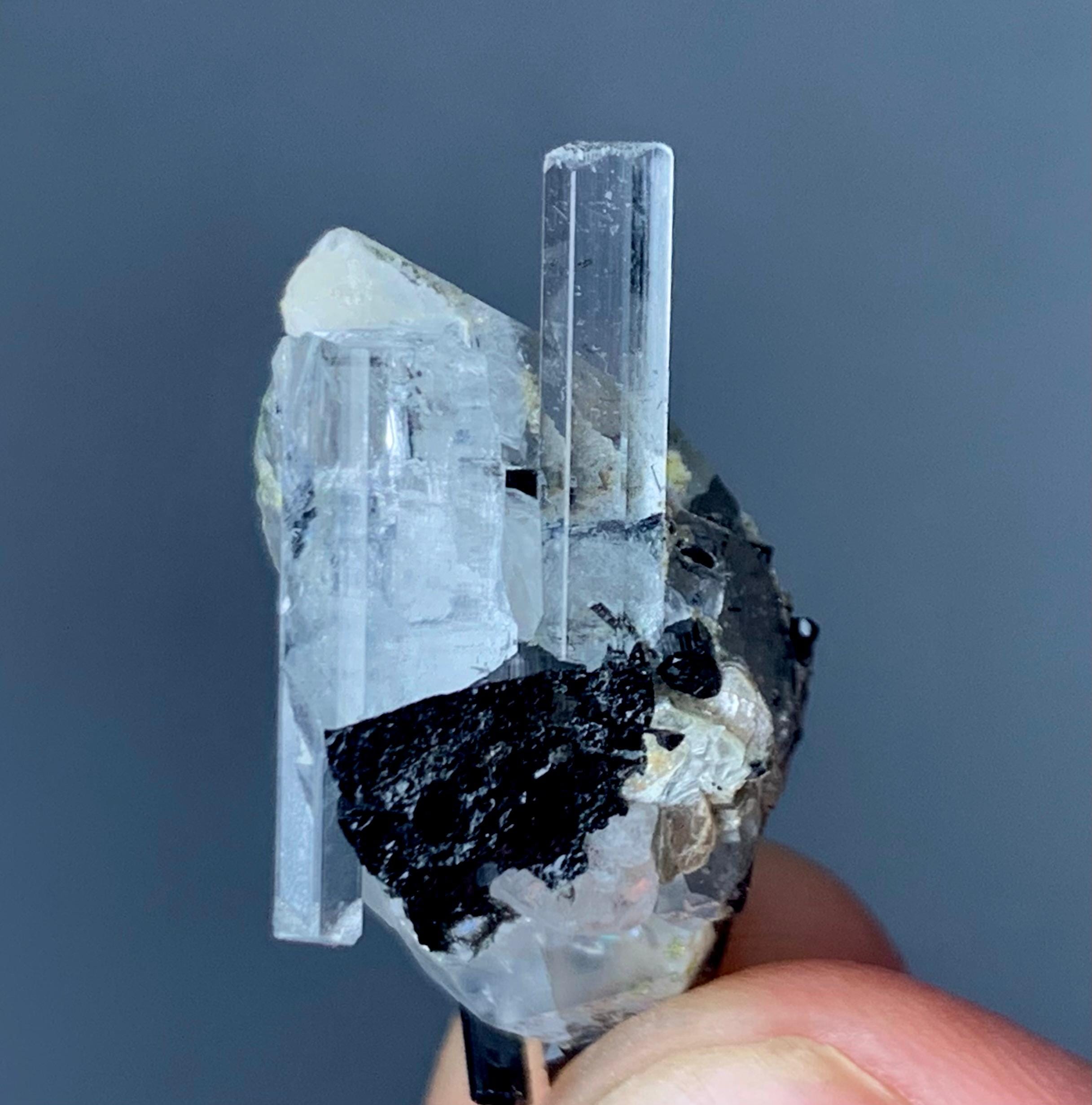 43ct Aquamarine Crystal with Black Tourmaline - Skardu, Pakistan