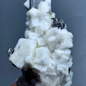 153g Rara Aquamarine Crystal Specimen Combine With Black Tourmaline,Quartz & Albite From Pakistan