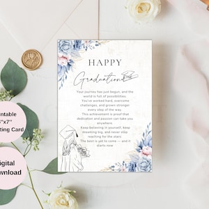 Biglietto di laurea stampabile per lei – Fiori e diploma – Messaggio motivazionale per la laurea – Download digitale istantaneo