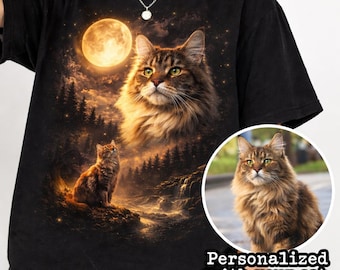Custom Cat Photo Shirt, Personalized Cat Shirt, Cat Howling Moon Shirt, Pet Portrait Shirt, Gift for Cat Lover, cat dad shirt .
