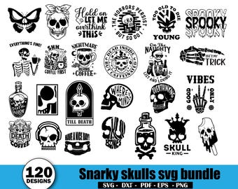 Schädel SVG Bundle: Sarkastische Skelett Designs, Humor Zitate (Digitaler Download)