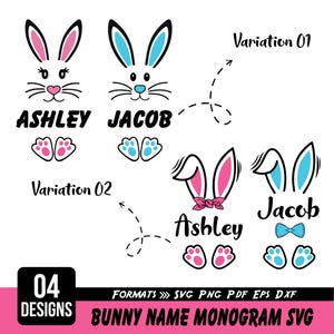 Påskharens namnmonogram: Clipart med delad ram (PNG, SVG)