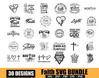 Faith Bundle 30 Design SVG: Bible Verse Svg, Religious Quotes Svg, Christian Bible Verse Designs (Digital Download)