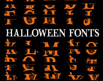 Halloween Split Alphabet SVG: Halloween Split Alphabet Letters, Halloween Alphabet Svg, Spider alpha Svg, Horror alpha Svg