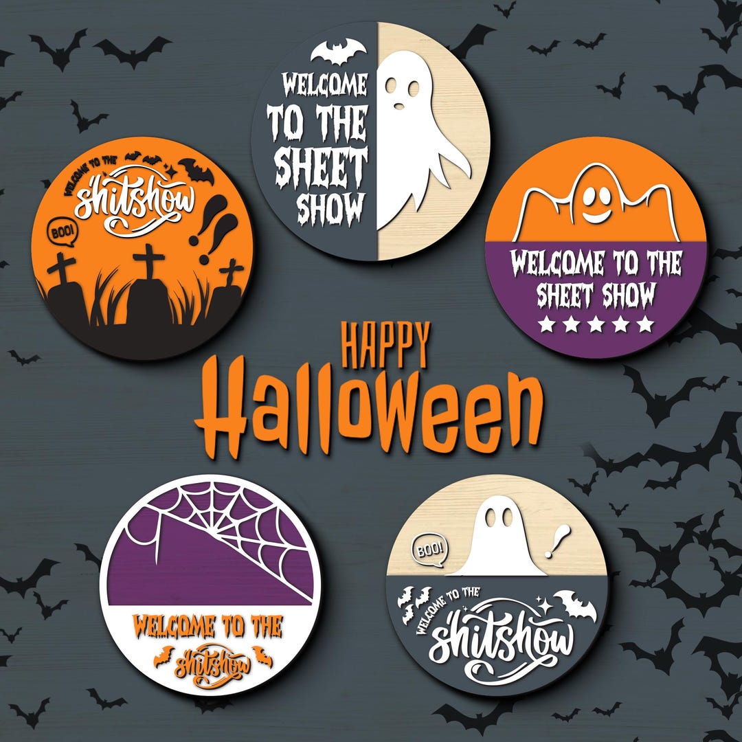 Halloween Door Hanger SVG Bundle, Halloween Welcome Sign, Ghost ...