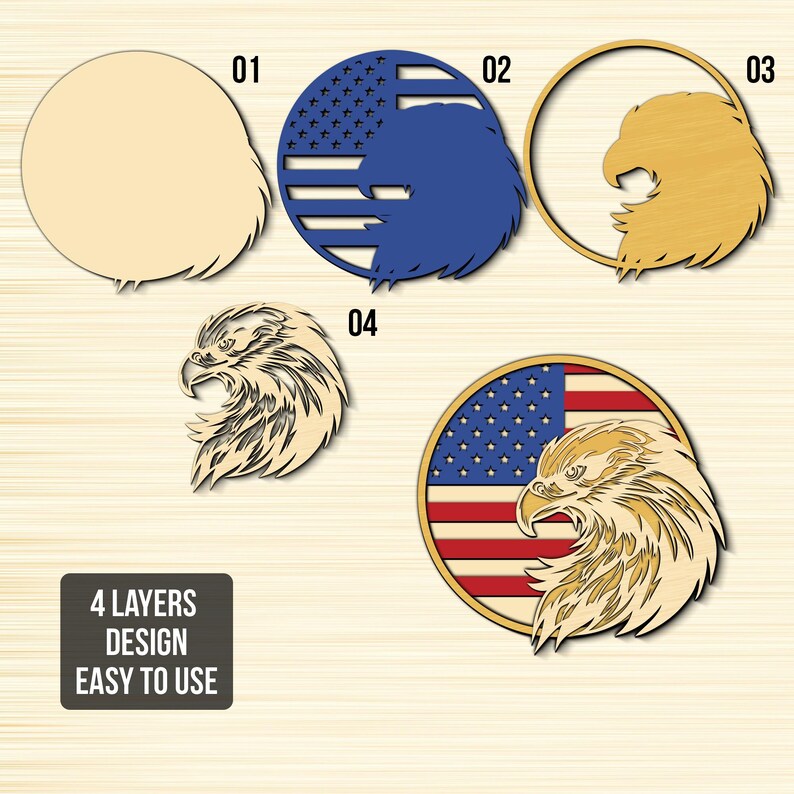 3D Layered Eagle With USA Flag SVG, Patriotic American Flag Laser Cut ...