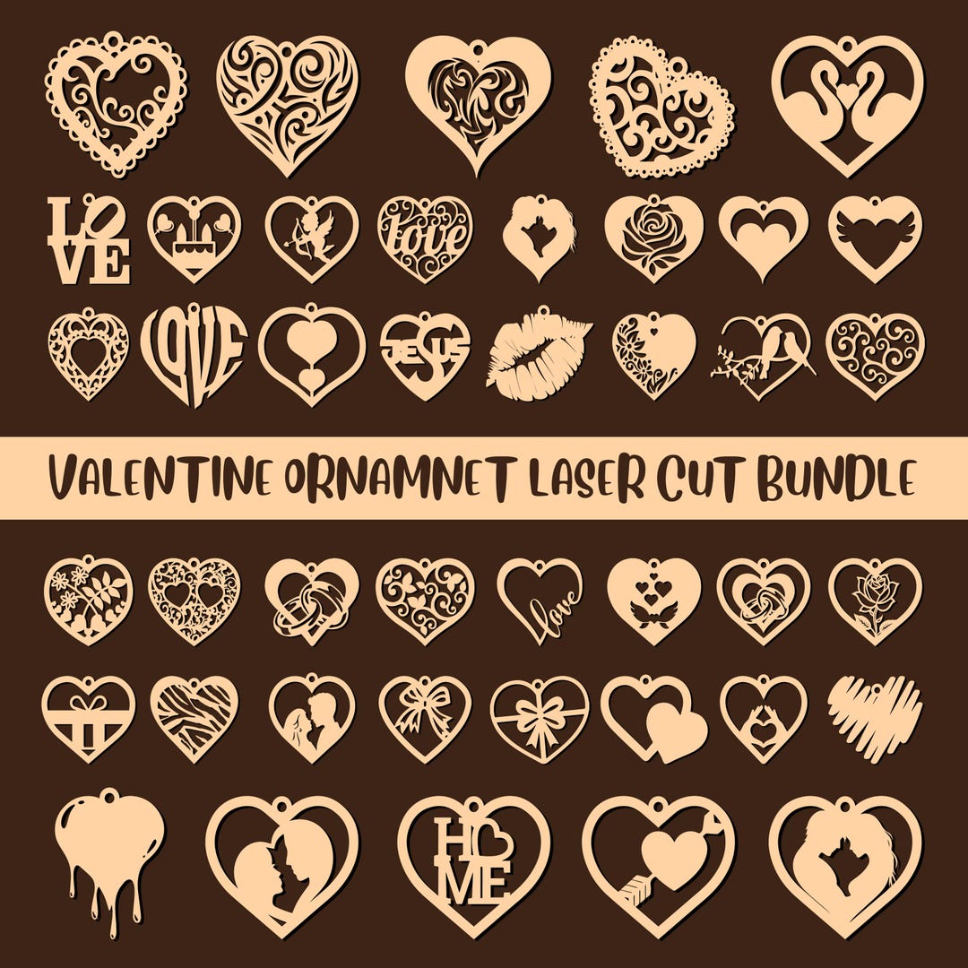 Heart Ornament SVG Bundle: Wooden Hearts Svg, Valentine Wedding Decor ...