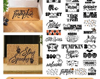 Pacchetto SVG per zerbino di Halloween, cartello di benvenuto spettrale, SVG per zerbino autunnale, zerbino zucca, zerbino di benvenuto, SVG per zerbino di Halloween
