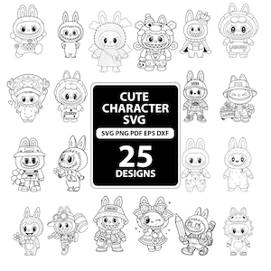 Labubu Designs Svg Png Bundle, Svg, Labubu Png Svg, fichier numérique vectoriel pour Cricut, Labubu découpé au laser, téléchargement immédiat, personnage Labubu