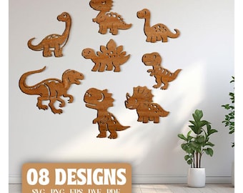 Cute Wooden Dinosaur Wall Art Set: Kids Room Decor, Nursery Wall Hanging, Dino Theme Playroom Art, Baby Boy or Girl Gift Idea