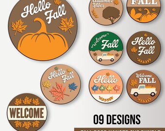 Bundle SVG d'accroche-porte automne : fichiers découpés au laser de citrouille et de feuilles (téléchargement numérique)