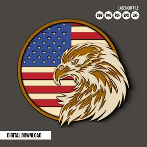 3D Layered Eagle with USA Flag SVG, Patriotic American Flag Laser Cut File,Eagle Flag Sign Wood,Patriotic Multilayer USA Eagle cnc Wood Sign