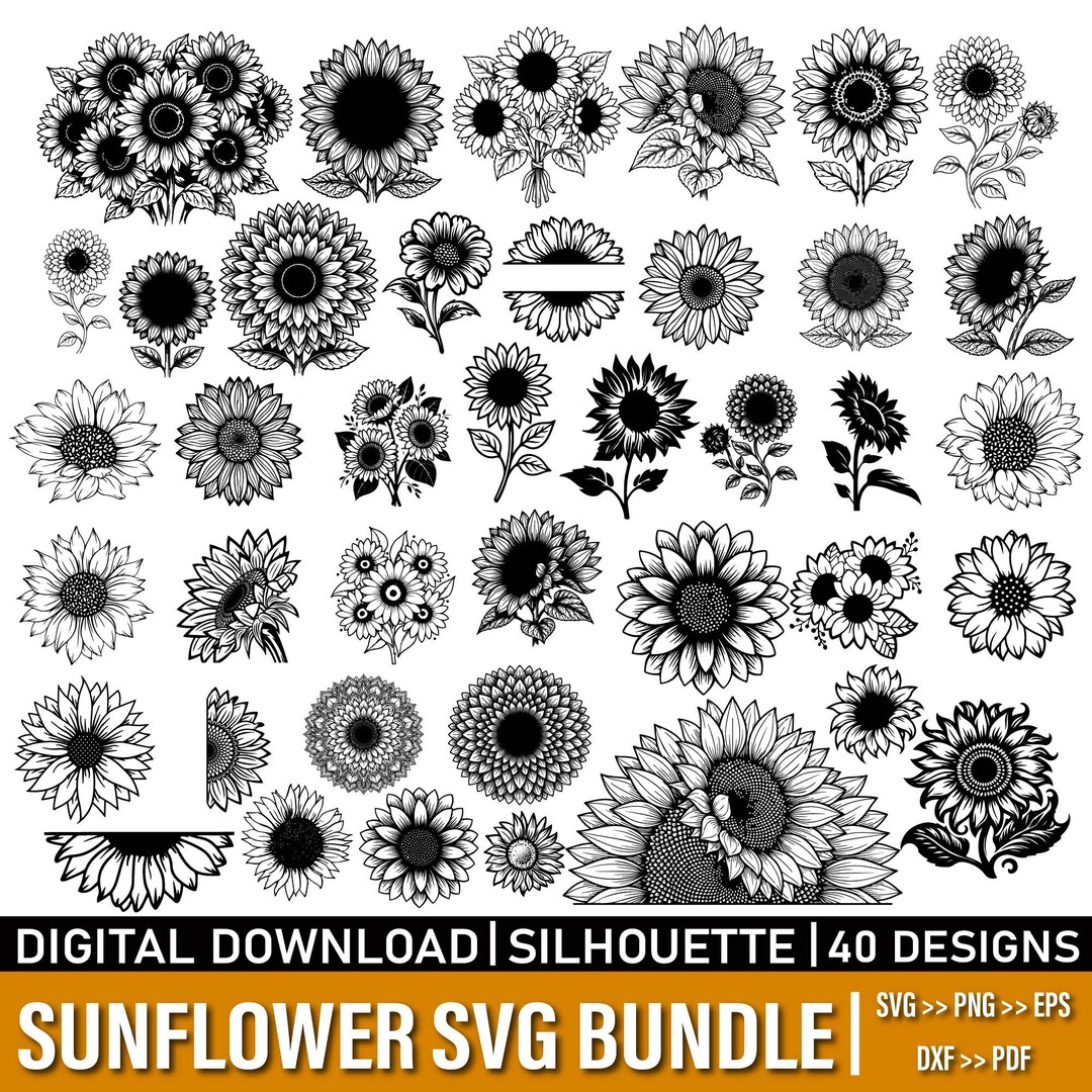 Sunflower SVG Bundle, Floral Clipart for Cricut, Wildflower Cut Files ...