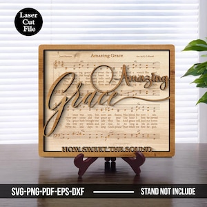 Amazing Grace Sheet Music Laser Cut File | Layered Hymn Sign SVG | Christian Wall Art | Glowforge Ready | How Sweet The Sound SVG File