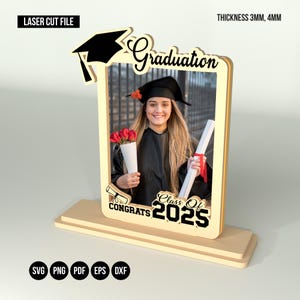 Laser Cut Graduation Photo Frame SVG: Class of 2025, 3D Wood (Digital Download