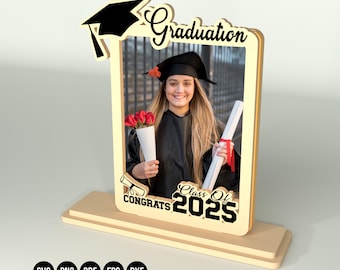 Laser Cut Graduation Photo Frame SVG: Class of 2025, 3D Wood (Digital Download
