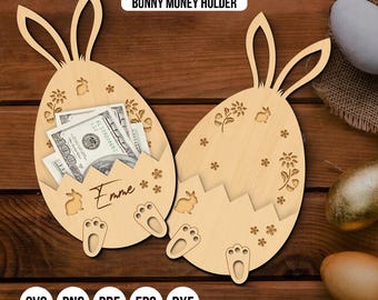 Archivo SVG para guardar dinero con forma de conejito de Pascua: Huevo floral cortado con láser