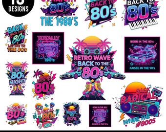 80s Retro PNG Bundle: Throwback to the 80s Bundle, 80s Graphics, Back to the 80s Png, Neon 1980s Png,  Totally 80s Party Png Designs