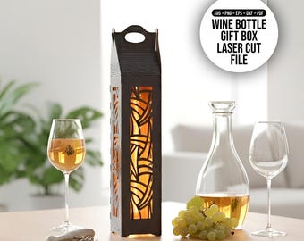 Laser Cut Wine Gift Box SVG: Decorative Wine Bottle Box,  Elegant Wine Holder, Laser Cut Gift Packaging, Holiday Wine Box, Digital Download