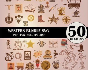 Retro Western PNG Bundle, Retro Cowboy Png, Retro Western Png, Cowgirl Clipart, Sublimationsentwürfe