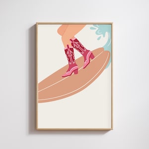 Coastal Cowgirl Surfer Wall Art - Surf Themed Home Decoration - Coastal Cowgirl Decor - Girly Decor - Surfer Girl Poster
