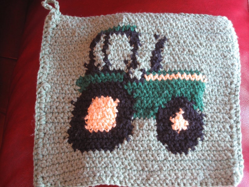 Green Potholder Kitchen MADE TO ORDER John Deere Style Tractor Kitchen Potholder Tractor Trivet Yellow John Deere Crochet