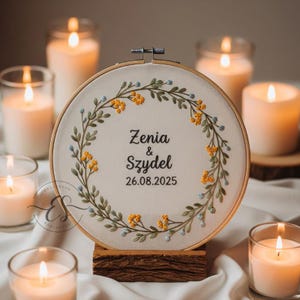 Personalized Wedding Embroidery Hoop Wildflower Wreath and Names Hand Embroidered Wedding Hoop Custom Sign Floral Embroidery Wall Decor Gift