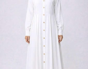 Abito lungo da preghiera modesto per allattamento e maternità in cotone ecologico bianco con bottoni
