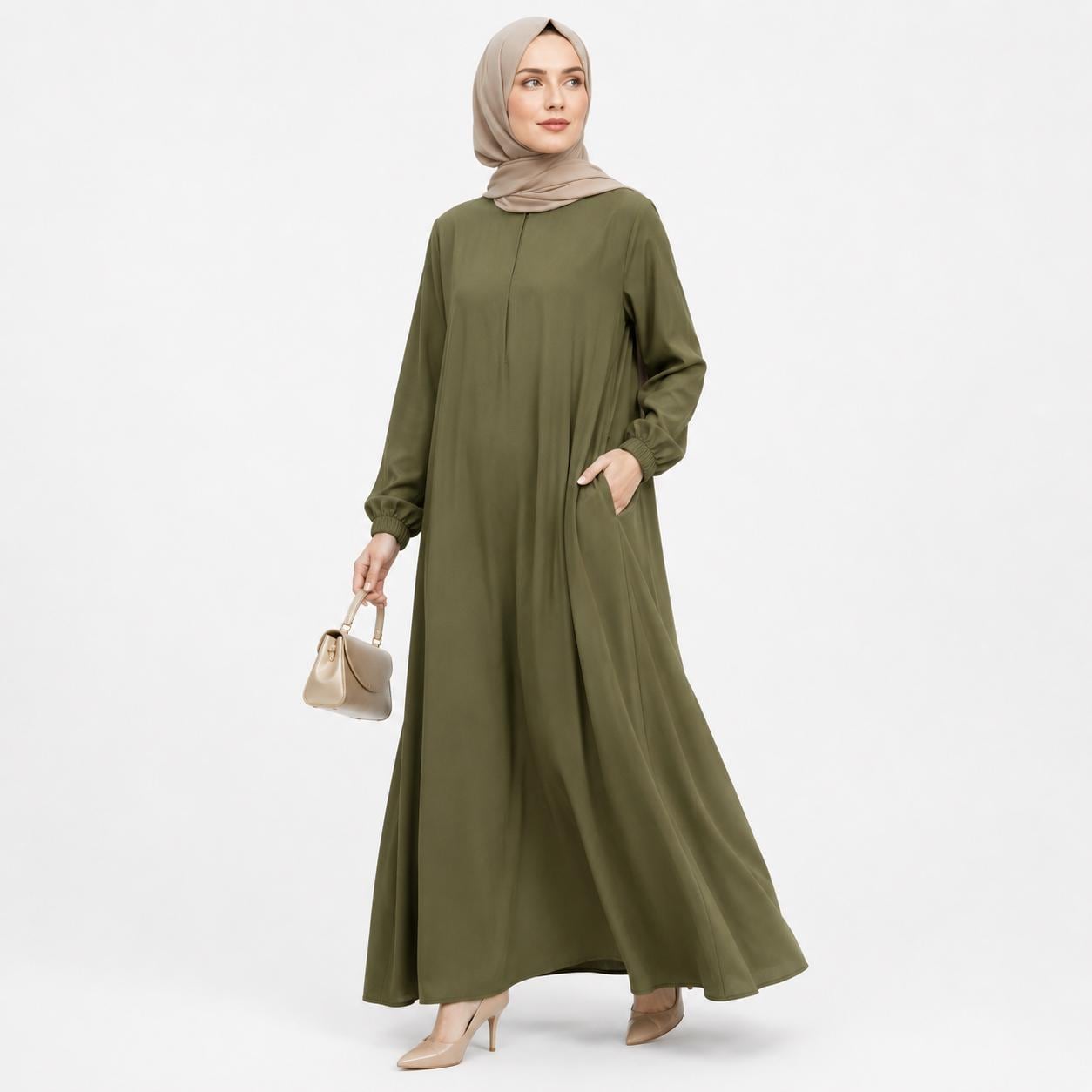 Pure Cotton Abaya Dress Modest Maxi, Nursing Friendly, Pockets